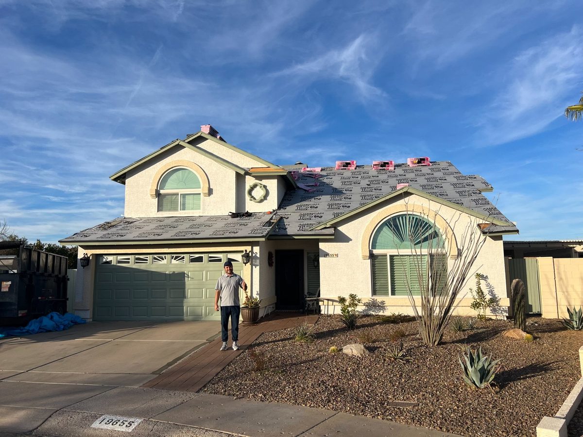Tile roof installation in progress